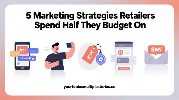 What are five marketing strategies that retailers spend half of their annual budget on?